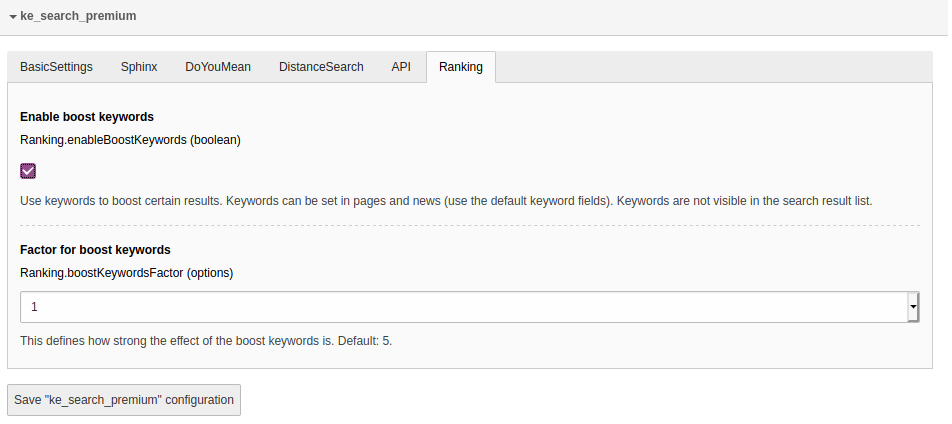 Activate boost keywords in extension settings
