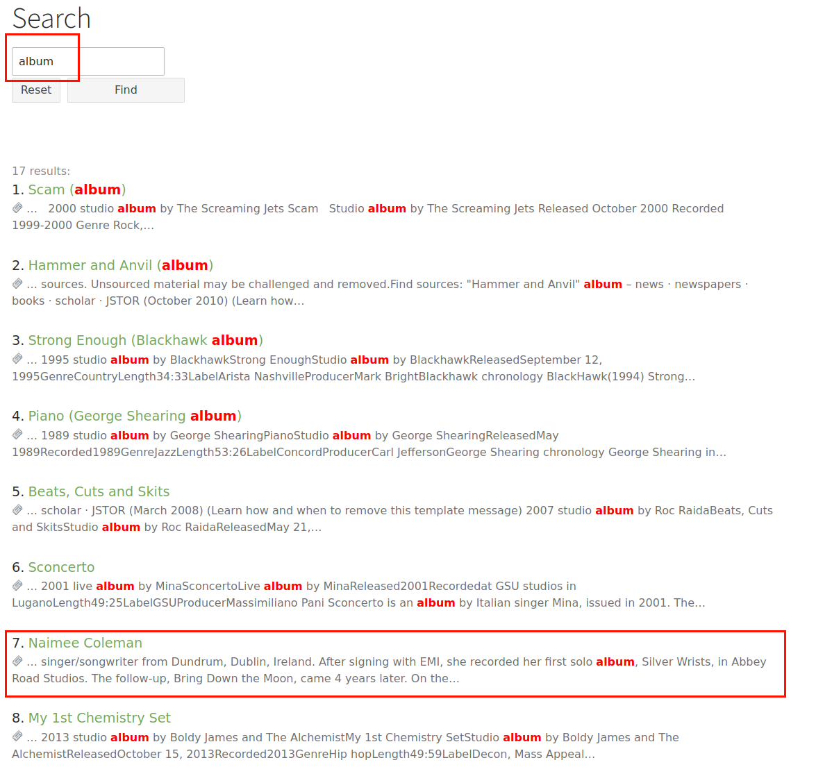 Search result before boosting