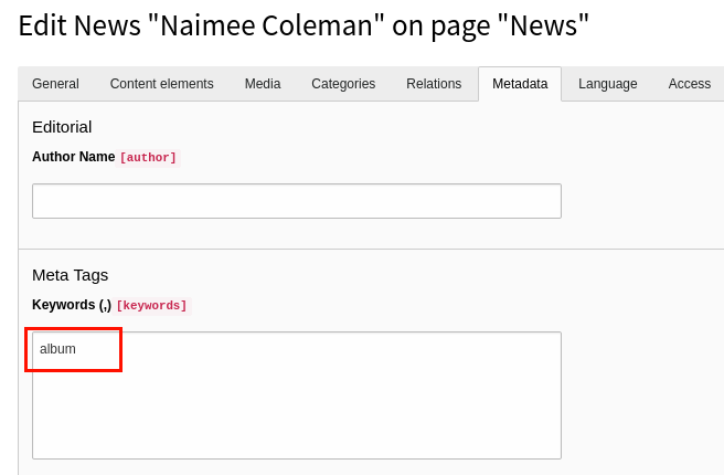 Boost keywords field in page properties