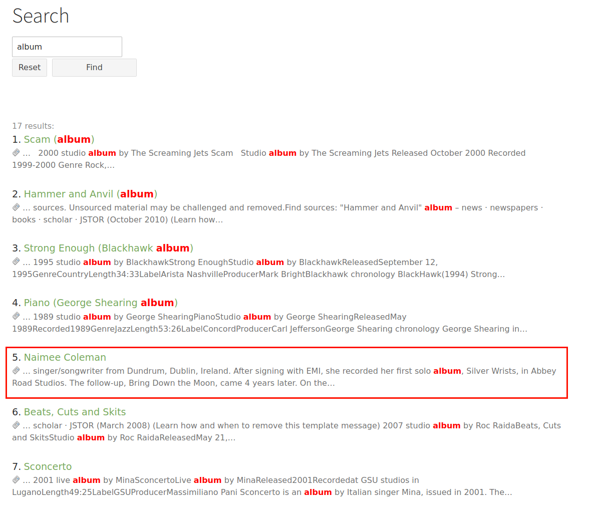 Search result after boosting with factor 1