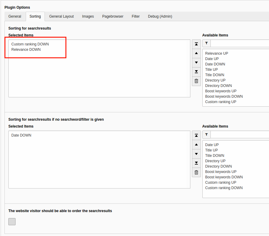 Set sorting to custom ranking and relevance