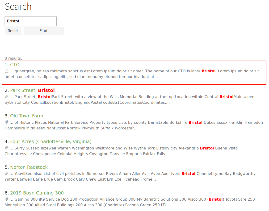 Search result with custom ranking applied