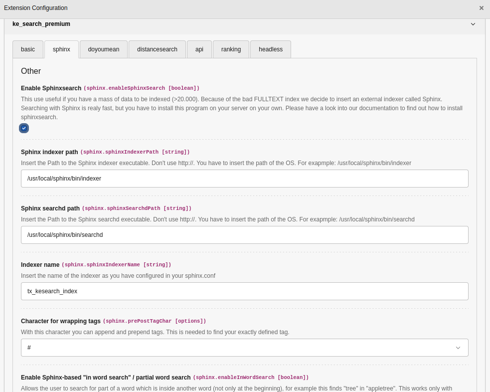 Configure Sphinx in ke_search_premium